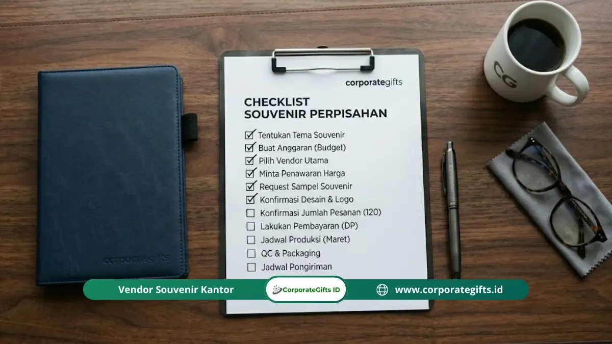 Pengecekan kualitas fisik sampel souvenir custom dan kemasan gift box eksklusif sebelum produksi massal