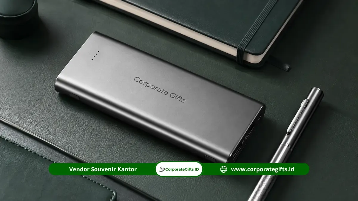 Cetak logo souvenir powerbank custom branding kantor | CorporateGifts.ID