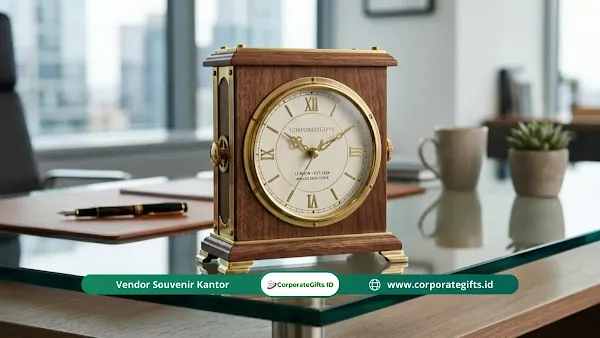 Jam meja kayu klasik eksklusif sebagai pilihan doorprize kantor | CorporateGifts.ID