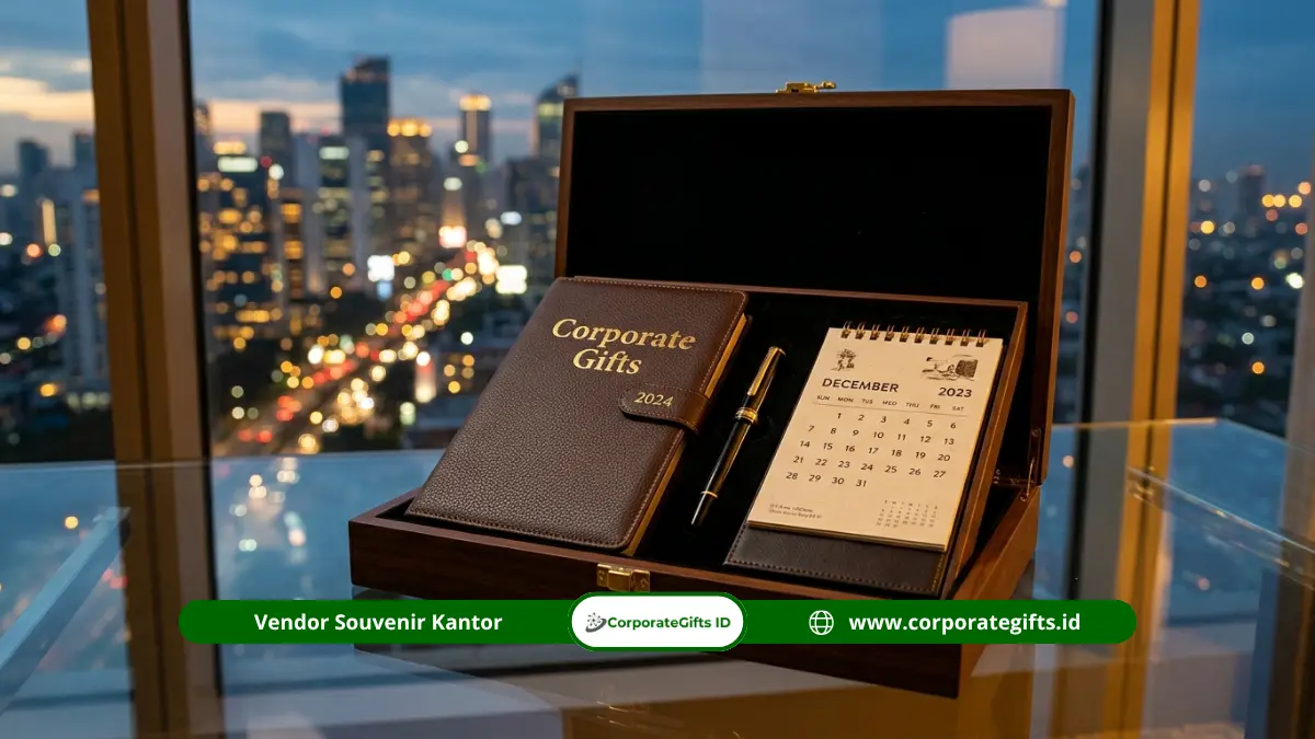 Gift set executive untuk momen penandatanganan kerja sama di meja direksi