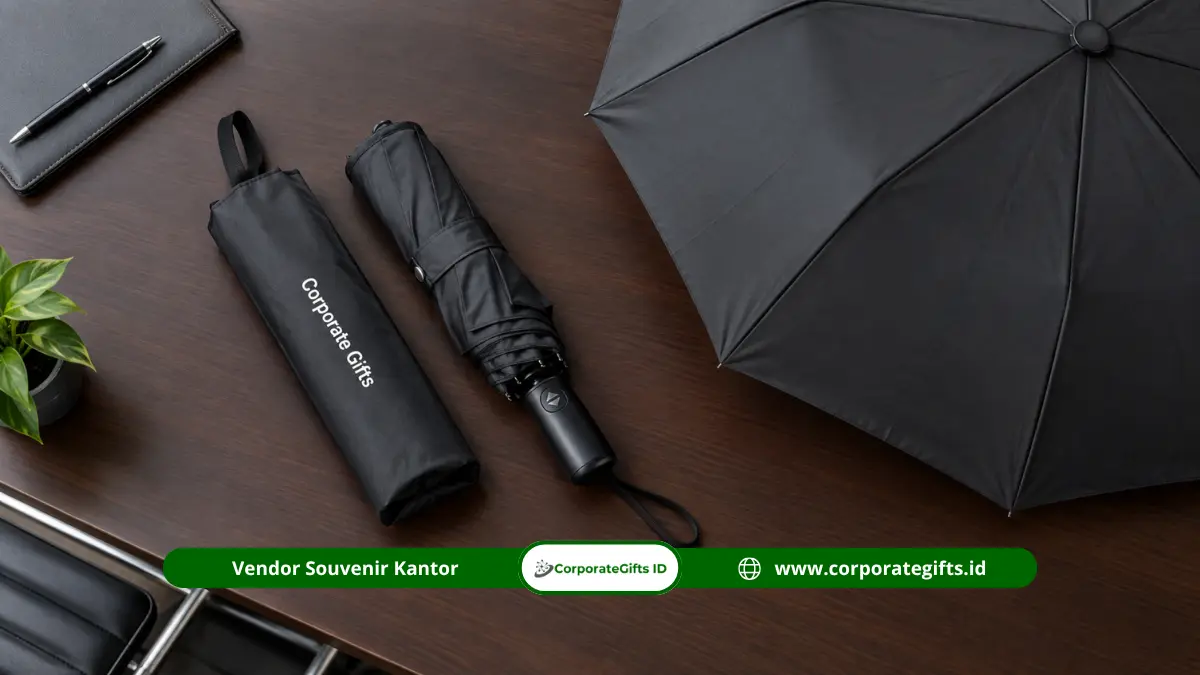 Payung lipat berlogo sebagai contoh souvenir instansi pemerintah