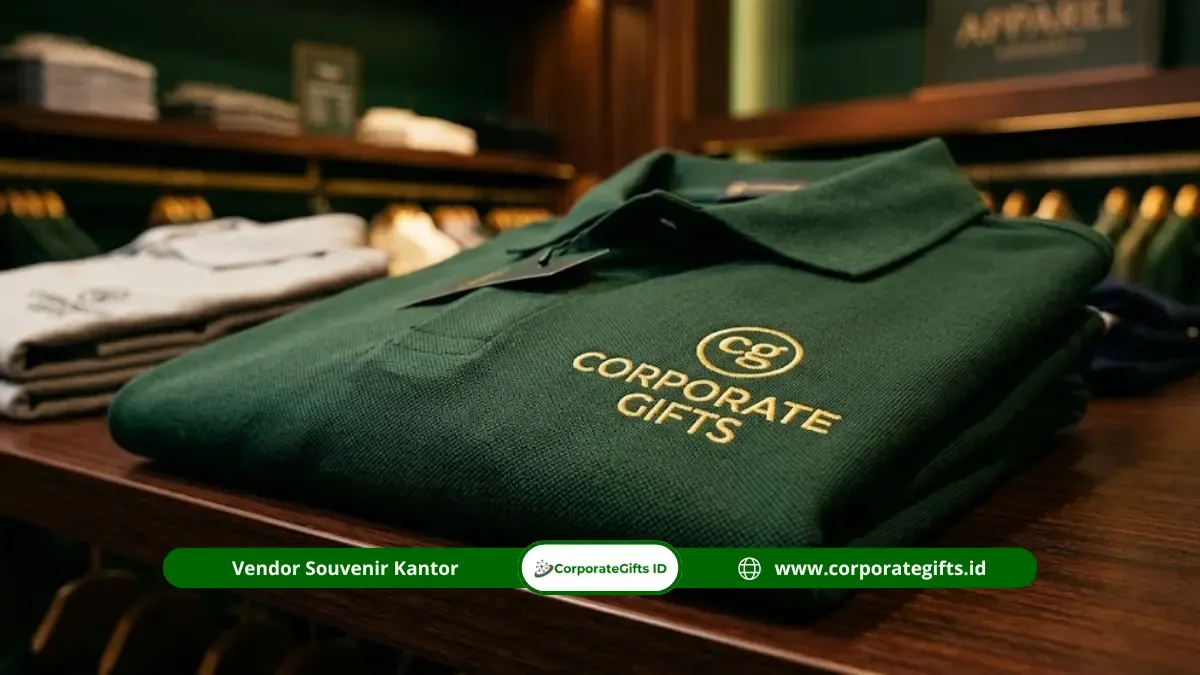 Bordir logo komputer benang emas pada kaos polo seragam kantor | CorporateGifts.ID