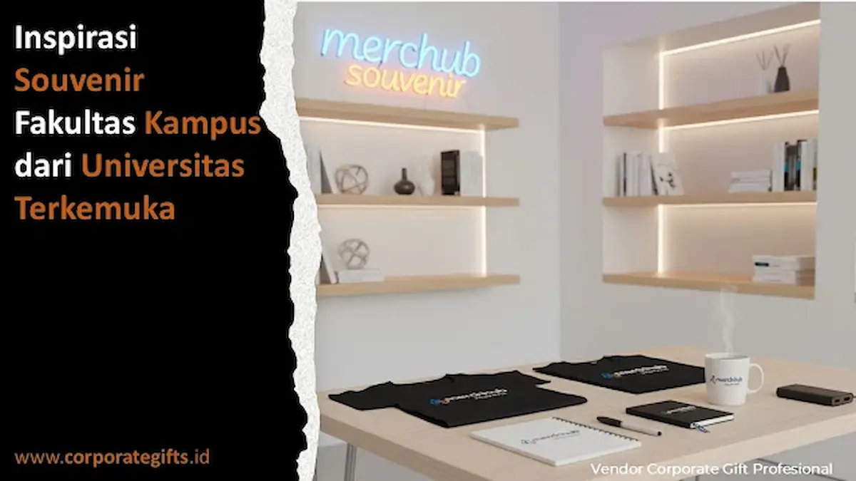 Koleksi gift set universitas mencakup tumbler grafir laser, notebook kulit berembos logo kampus, dan set pulpen eksekutif.
