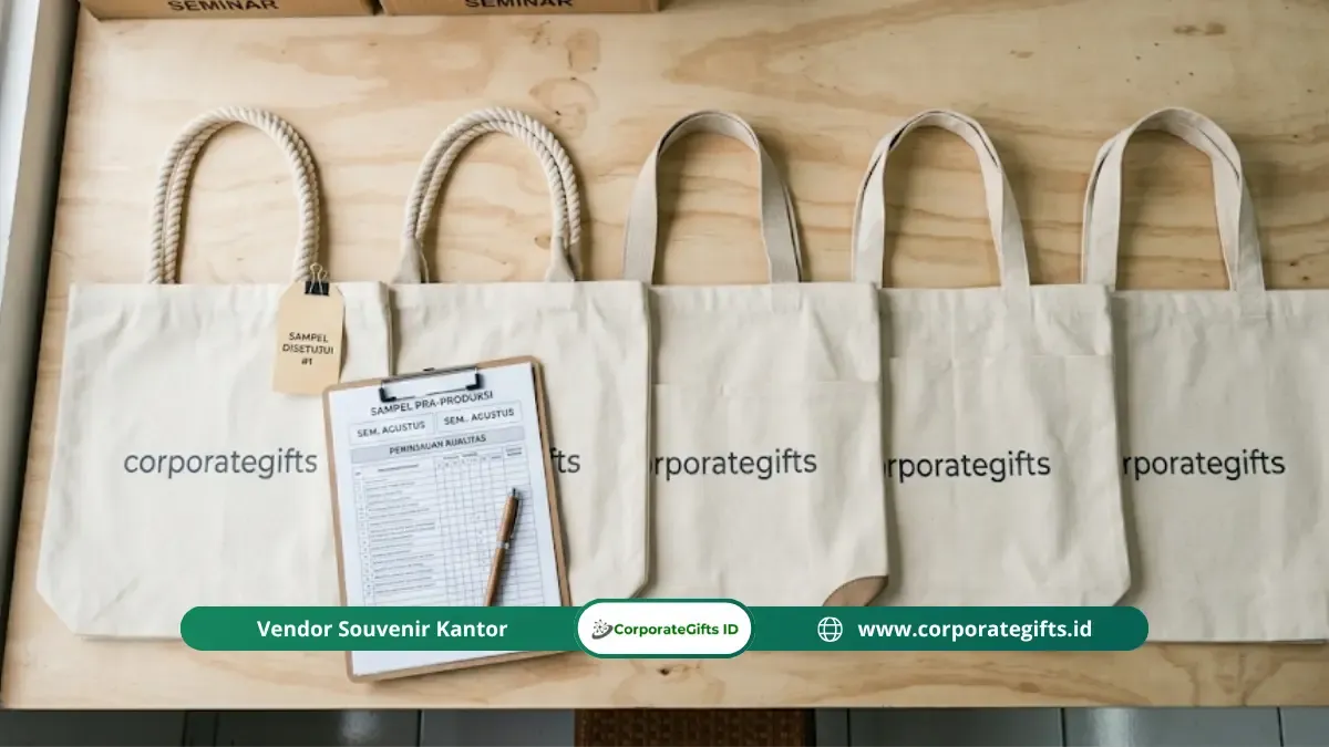 Pengecekan kualitas bahan dan jahitan goodie bag seminar | CorporateGifts.ID