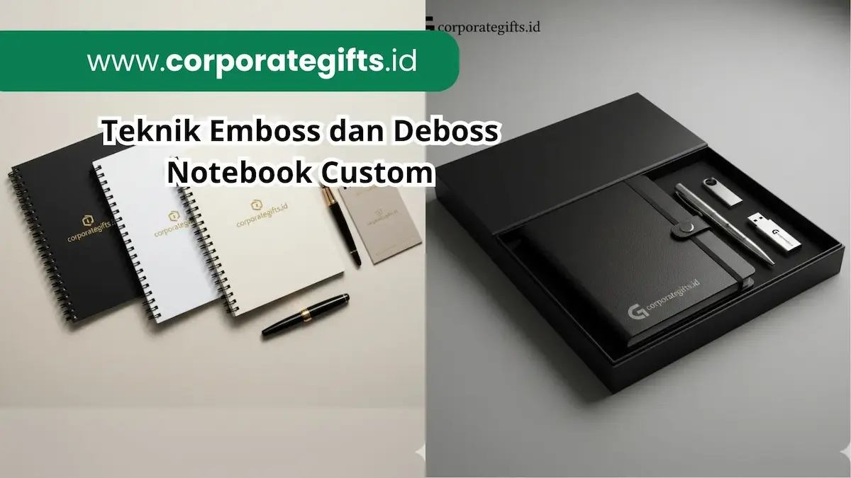 Detail hasil cetak logo blind deboss pada notebook cover kulit sintetis | CorporateGifts.ID
