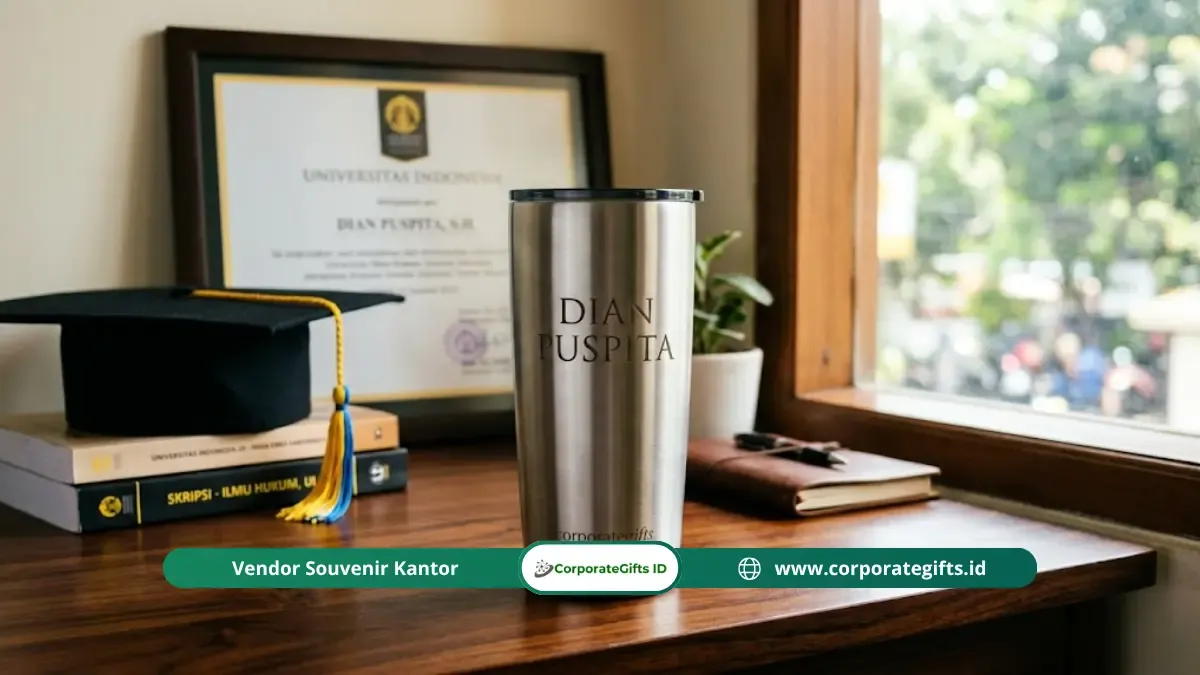 Detail Ukiran Nama Laser pada Tumbler Kado Sidang Skripsi - CorporateGifts.ID