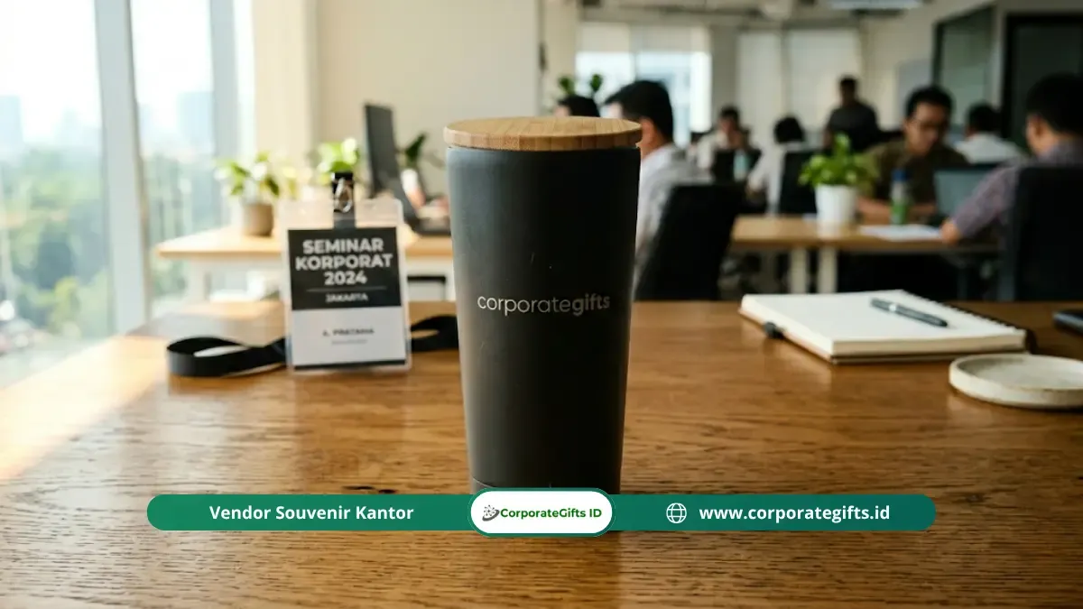 Tumbler stainless steel matte hitam dengan tutup kayu bambu natural | CorporateGifts.ID